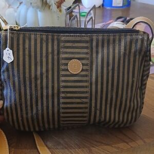 Fendi Black and Brown Striped Shoulder Bag